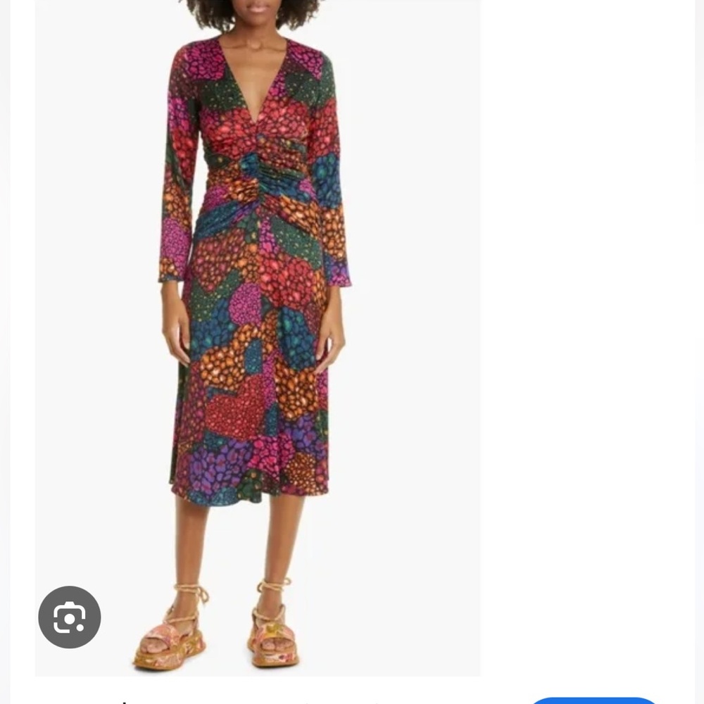 Farm Rio Rainbow Hearts long sleeved ruched dress